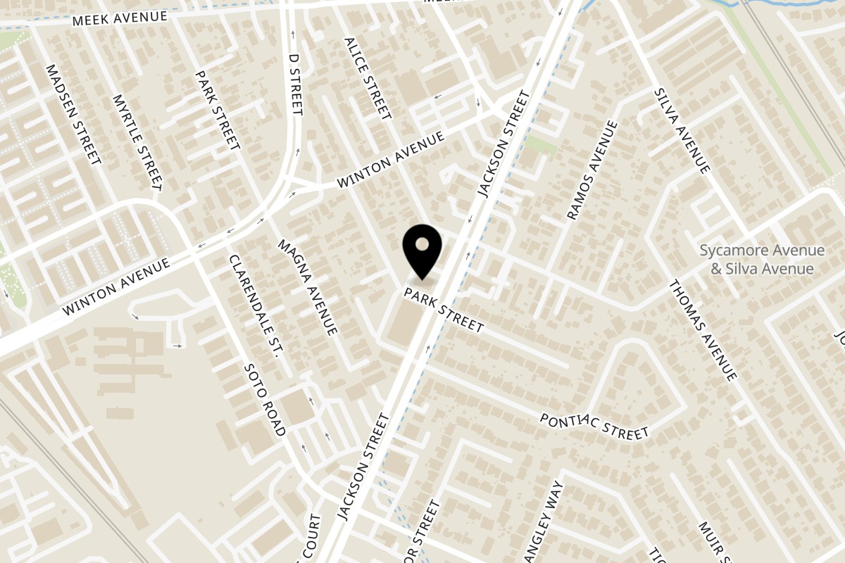 Map showing the location of Tin's Teapot Bistro on 320 Jackson St in Hayward